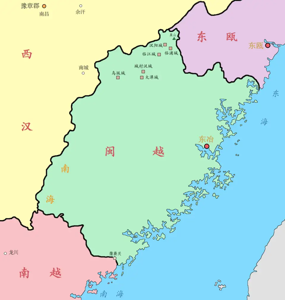 东瓯、闽越的位置图