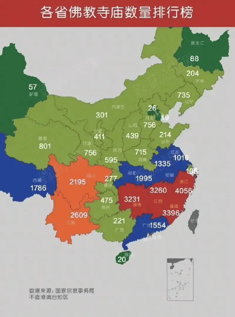 全国的寺庙数量分布